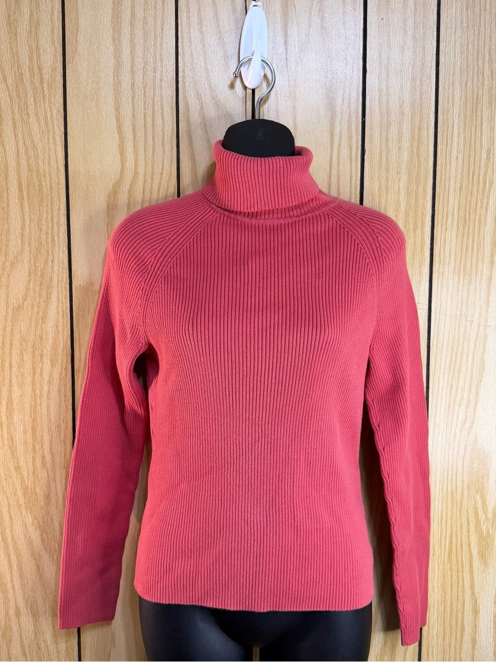 JEANNE PIERRE Coral Ribbed Turtleneck Sweater